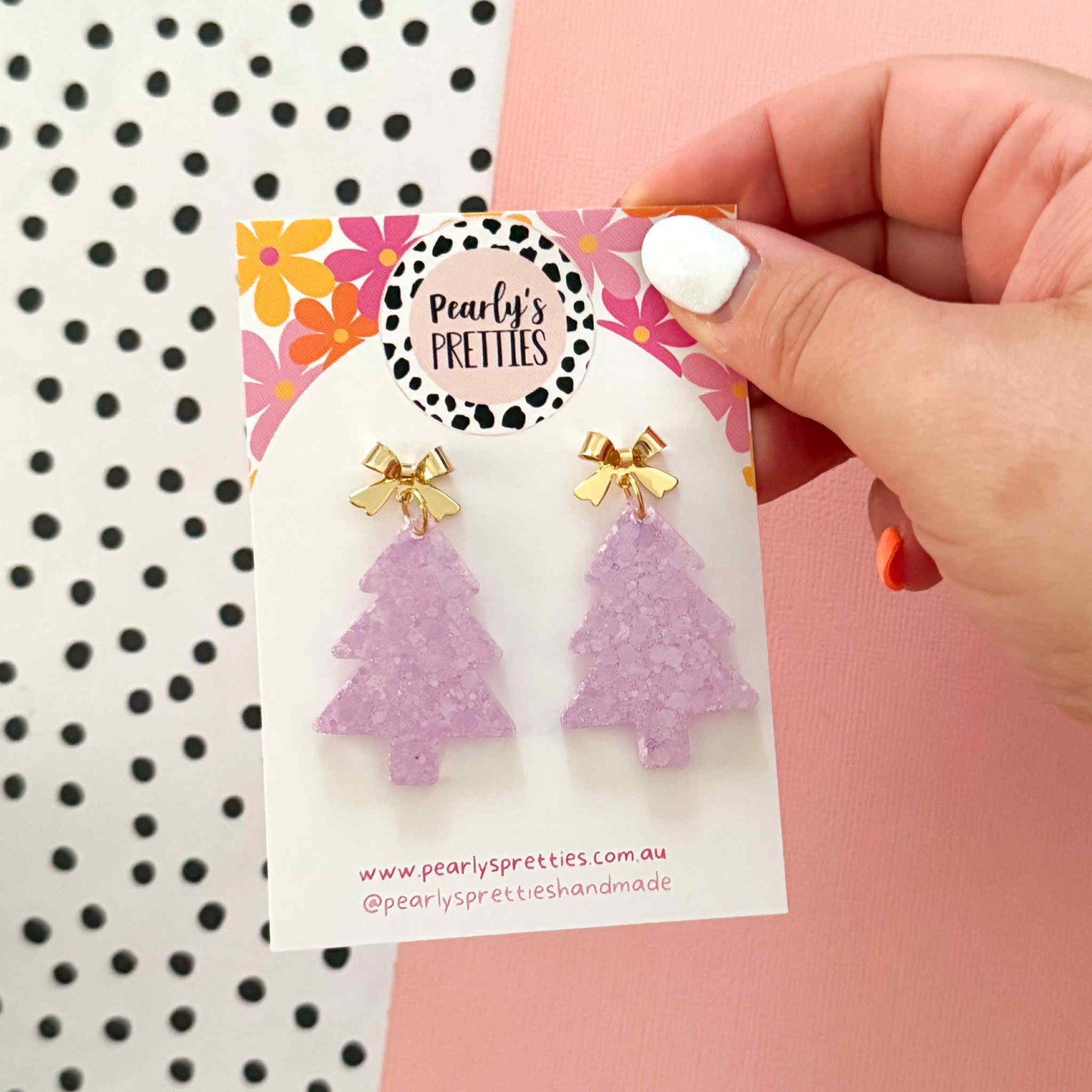 Lilac Christmas tree dangle earrings- bow or star top