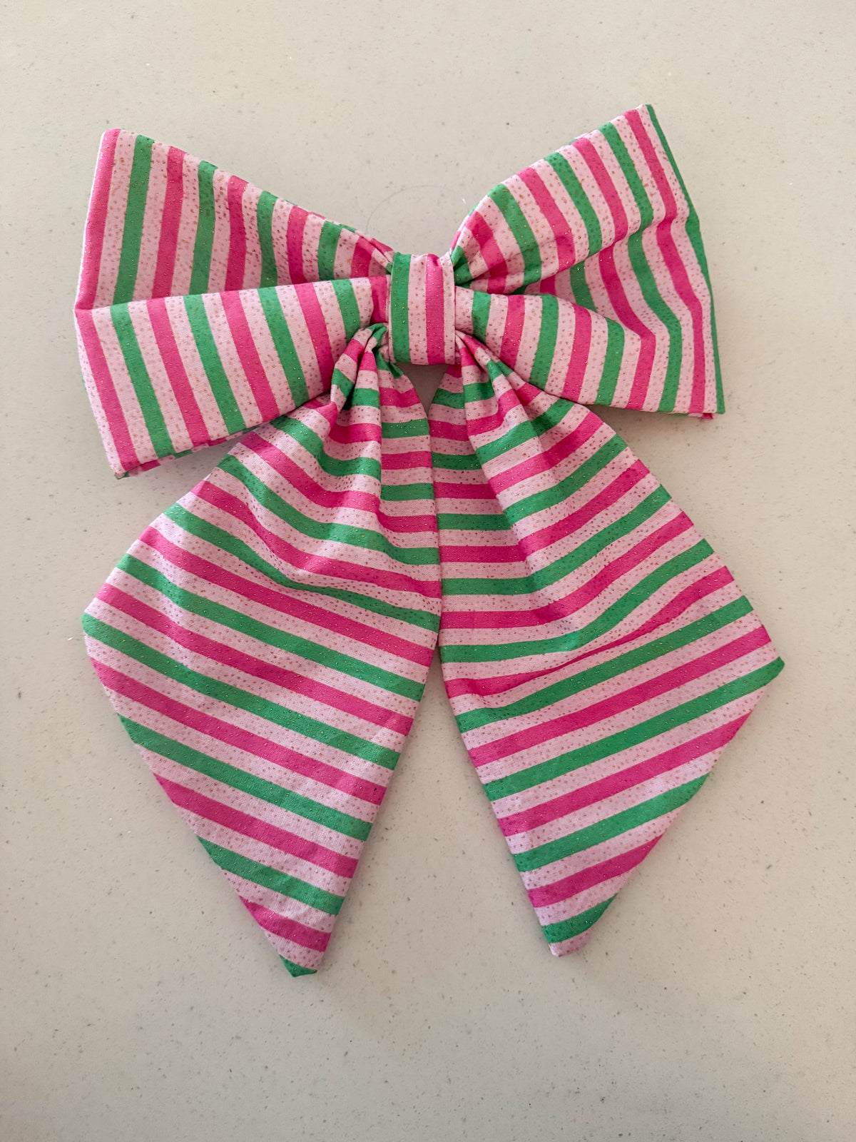 Decorative Fabric Holiday Bow- 'Bright' fabric - Pink and Green stripe