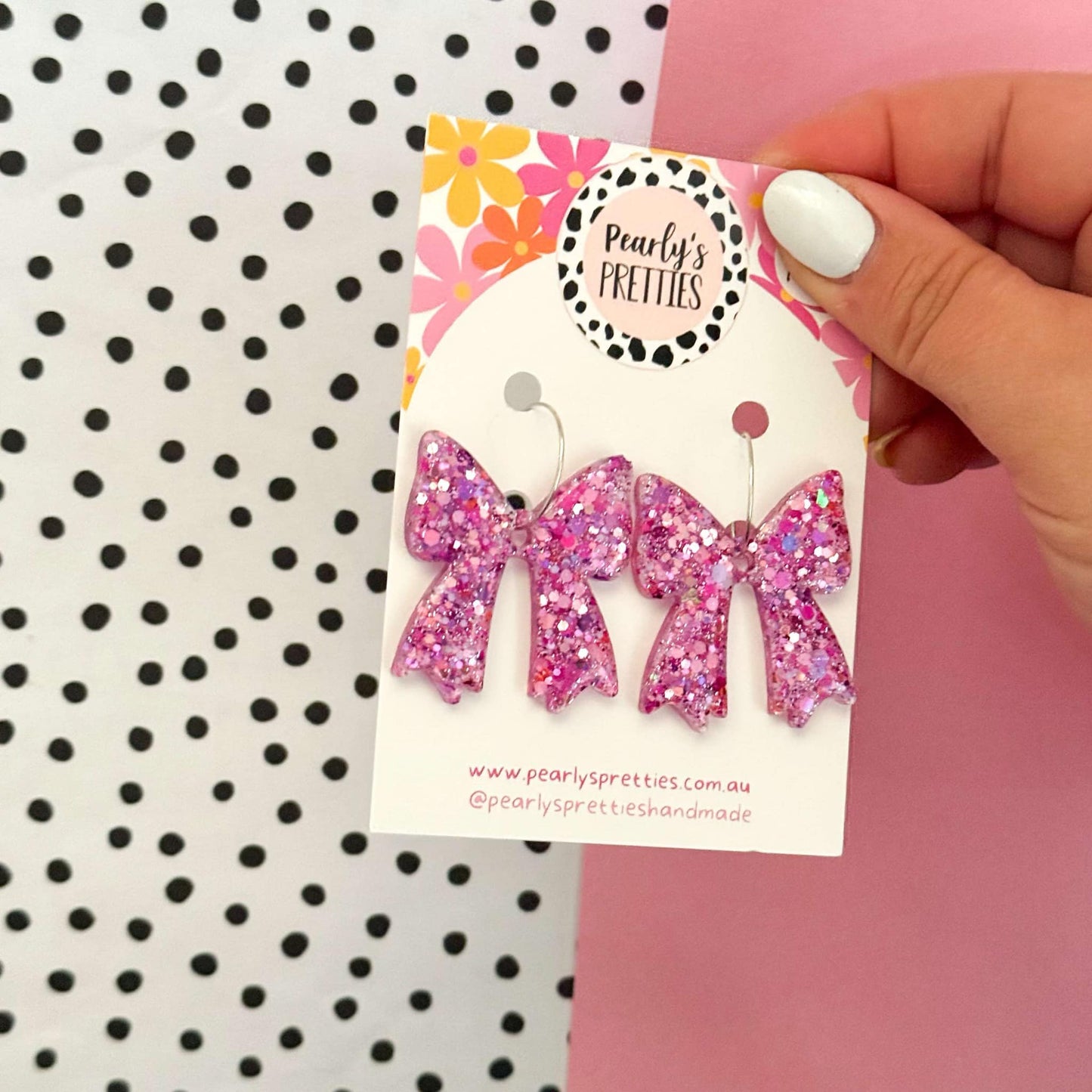 Bonnie Bow dangle hoop earrings- Purple Sparkle