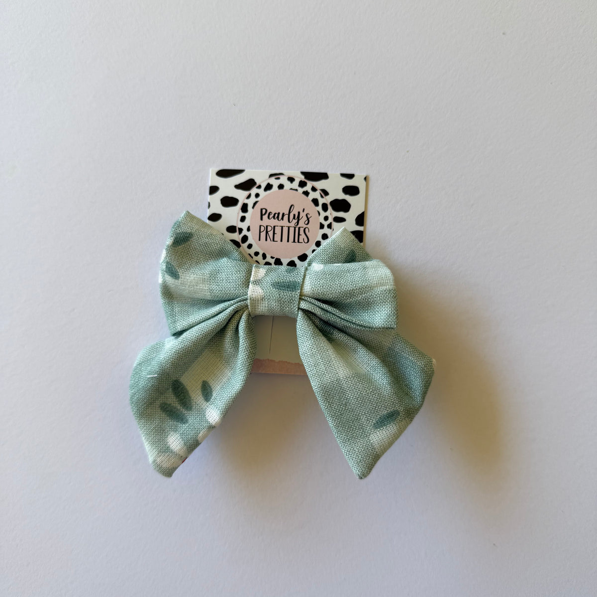 Fabric Bow Hair Clip | Handmade Hair Accessory – Small, Regular & Large - green floral gingham hairbow