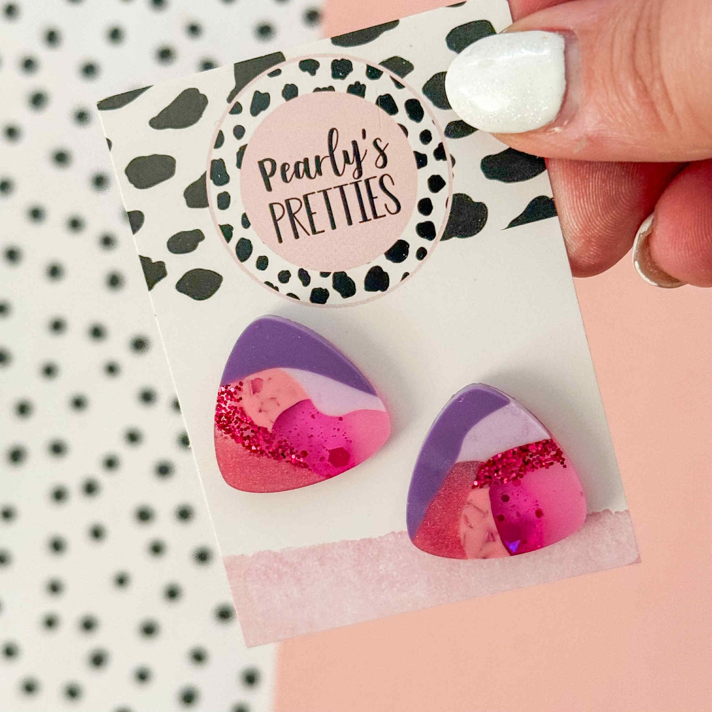 Large Triangle stud earring - Berry Blush 23