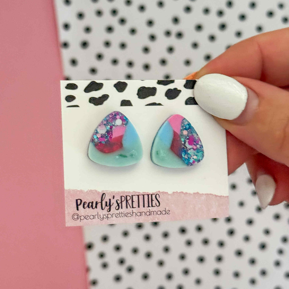 Small triangle stud earring -Bubblegum Bliss 24