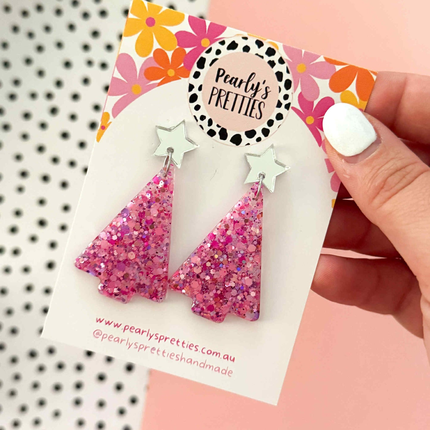 pink and purple Lover Christmas tree dangle earrings- bow or star top
