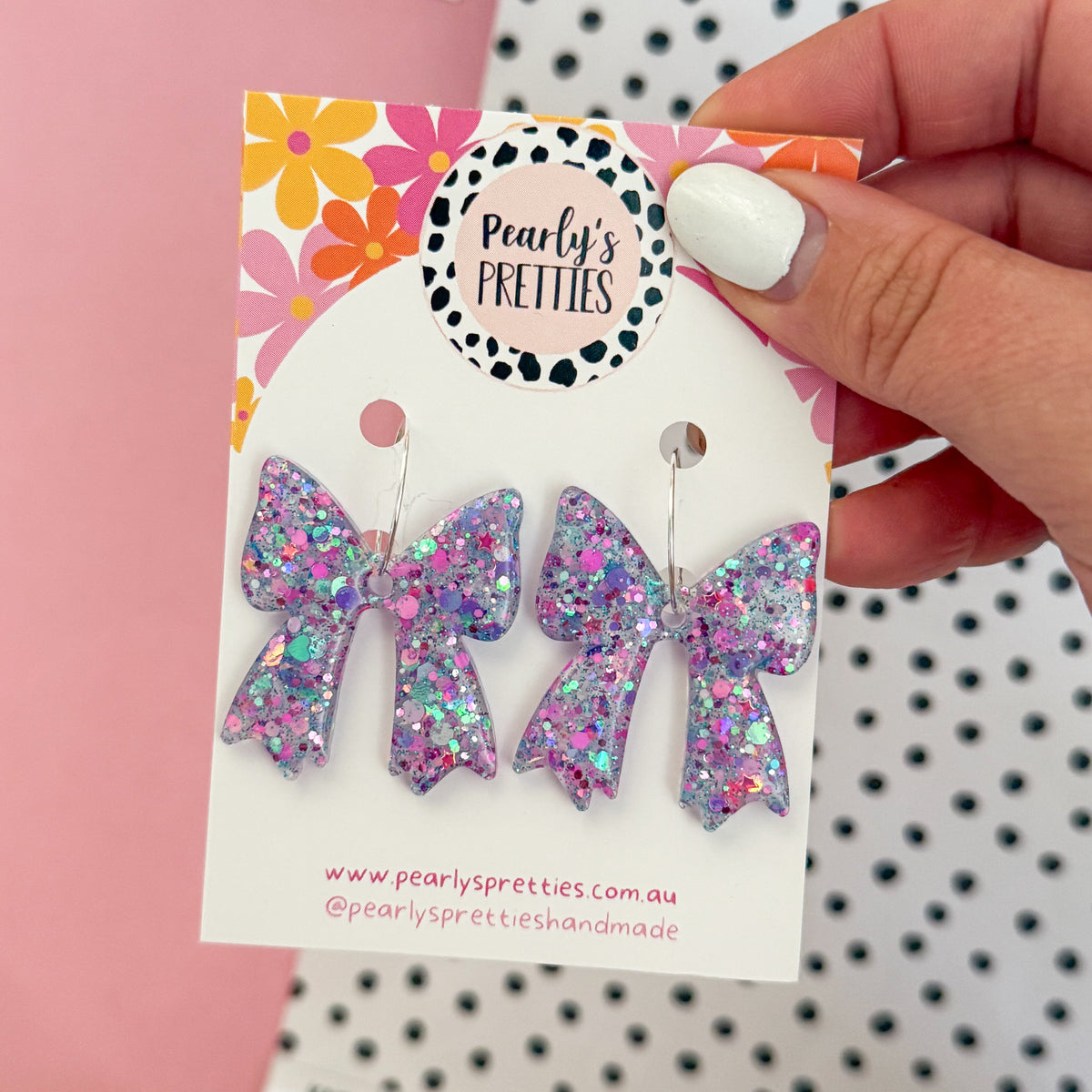Bonnie Bow dangle hoop earrings- stardust sparkle