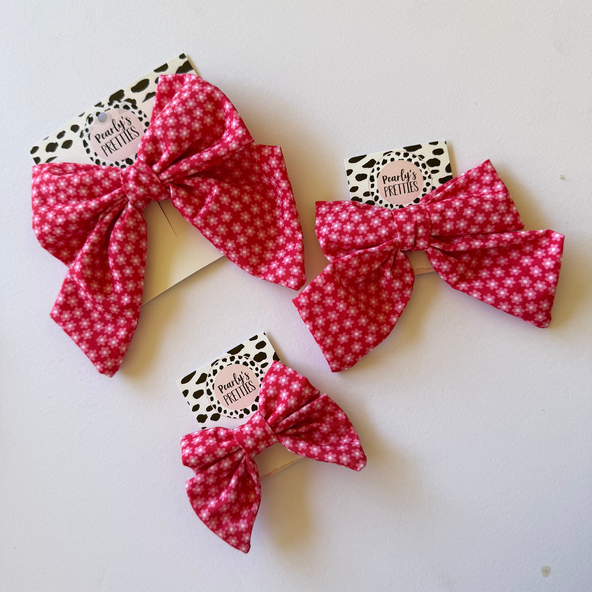 Fabric Bow Hair Clip | Handmade Hair Accessory – Small, Regular & Large -- pink and red floral hairbow