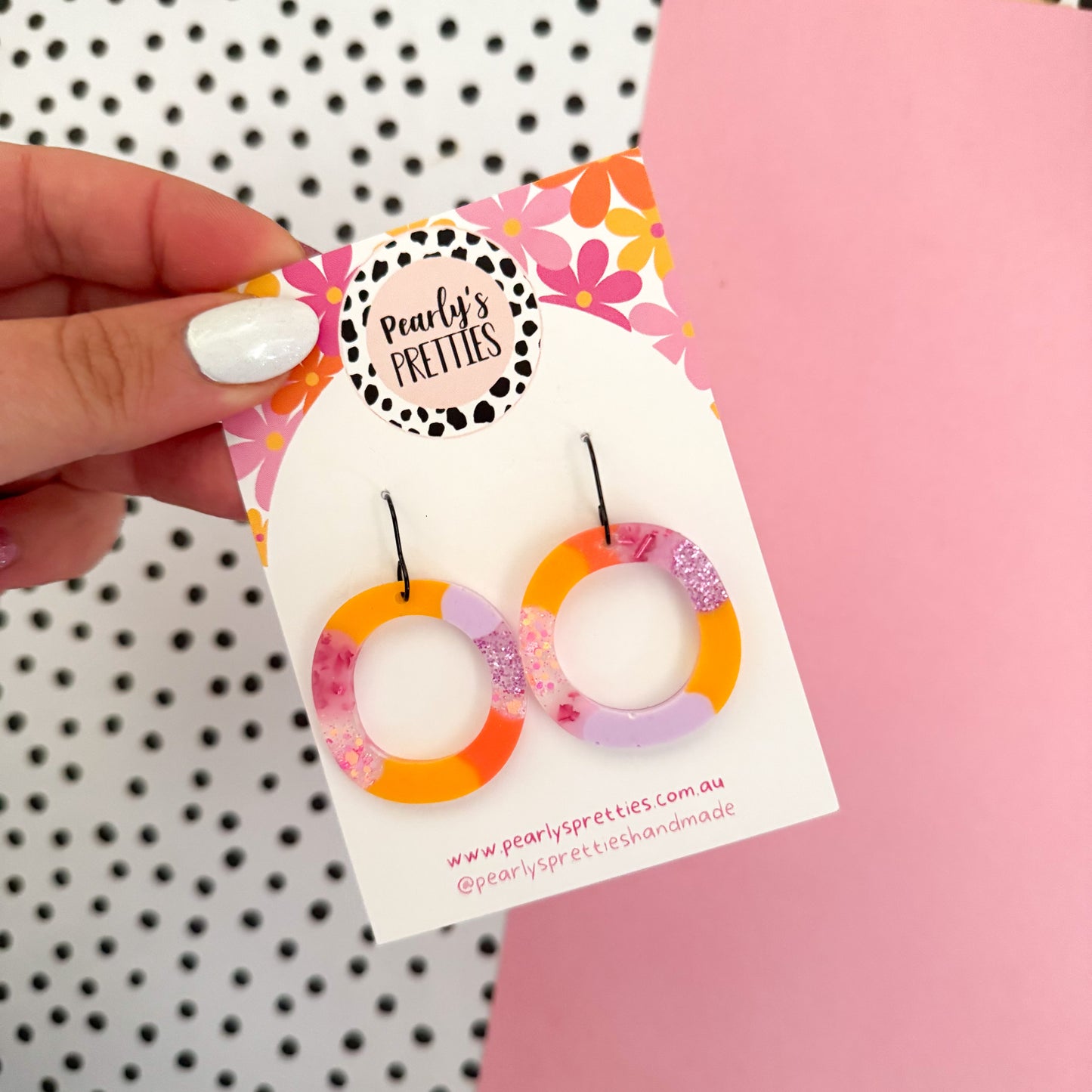 Holey O small hook earrings - Sunset Glitz 13