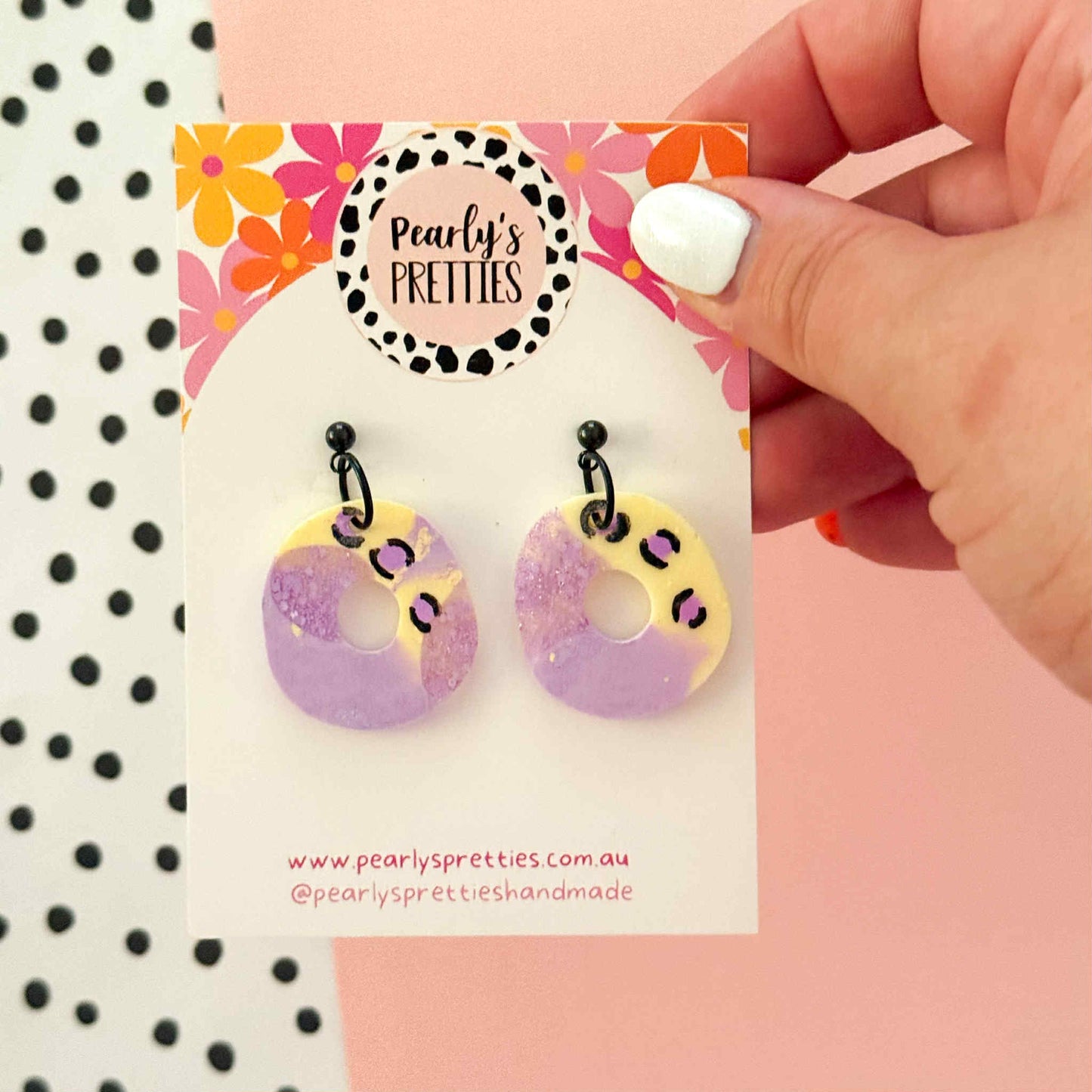 Ball top- lilac and lemon dangle earring