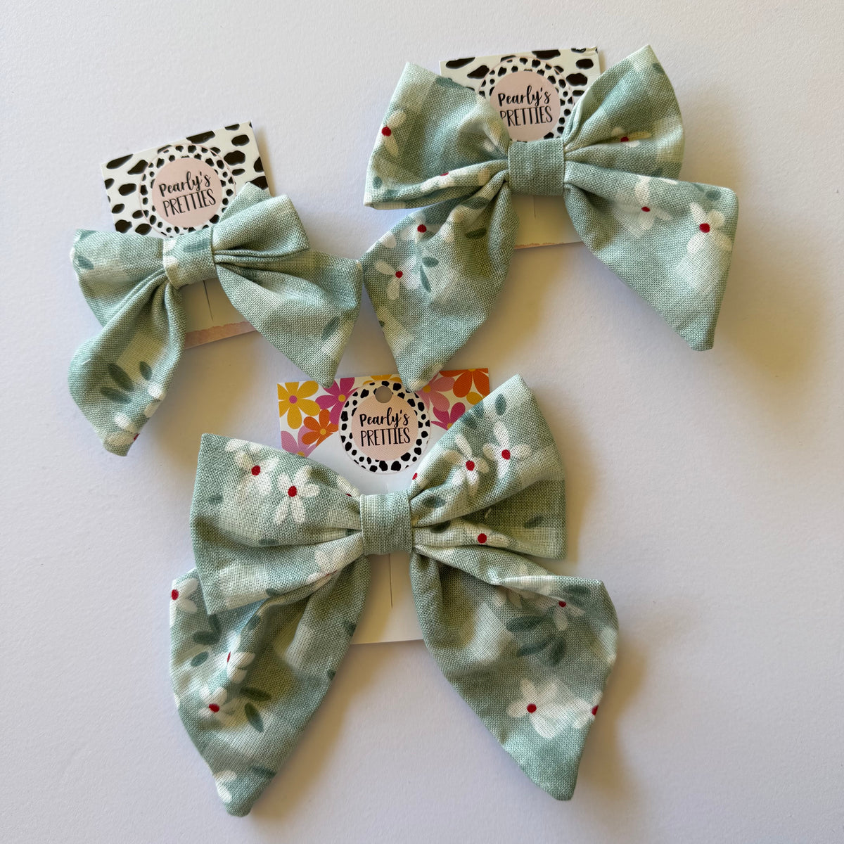Fabric Bow Hair Clip | Handmade Hair Accessory – Small, Regular & Large - green floral gingham hairbow