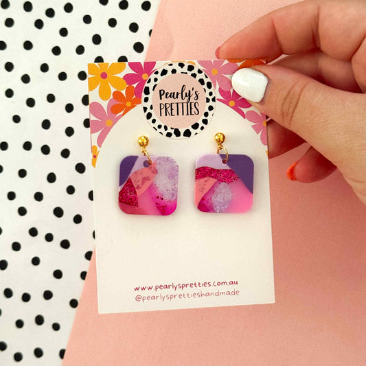 Square-ish stud top earrings- Berry Blush 14