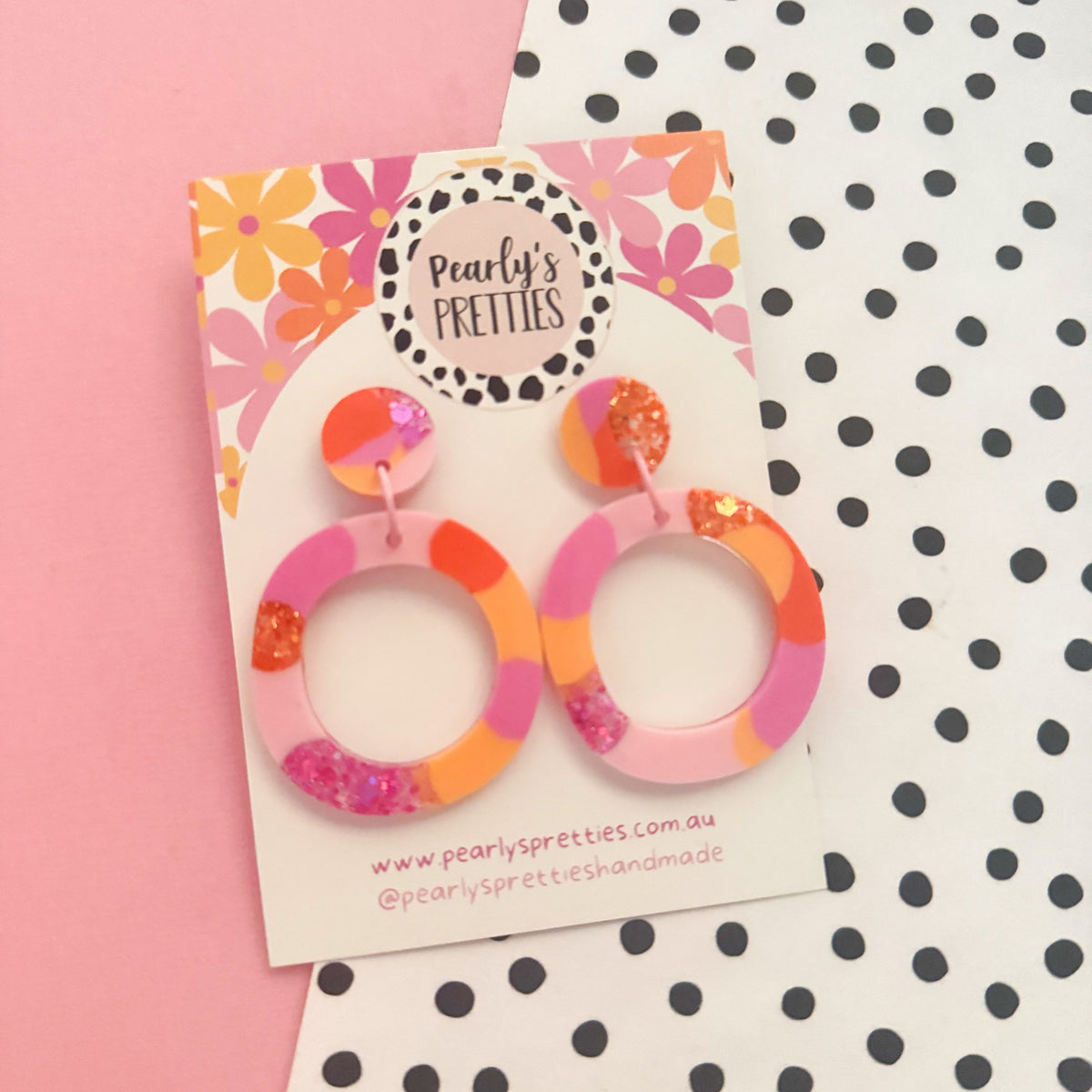 Holey O stud top dangle earrings - Tropical Tango