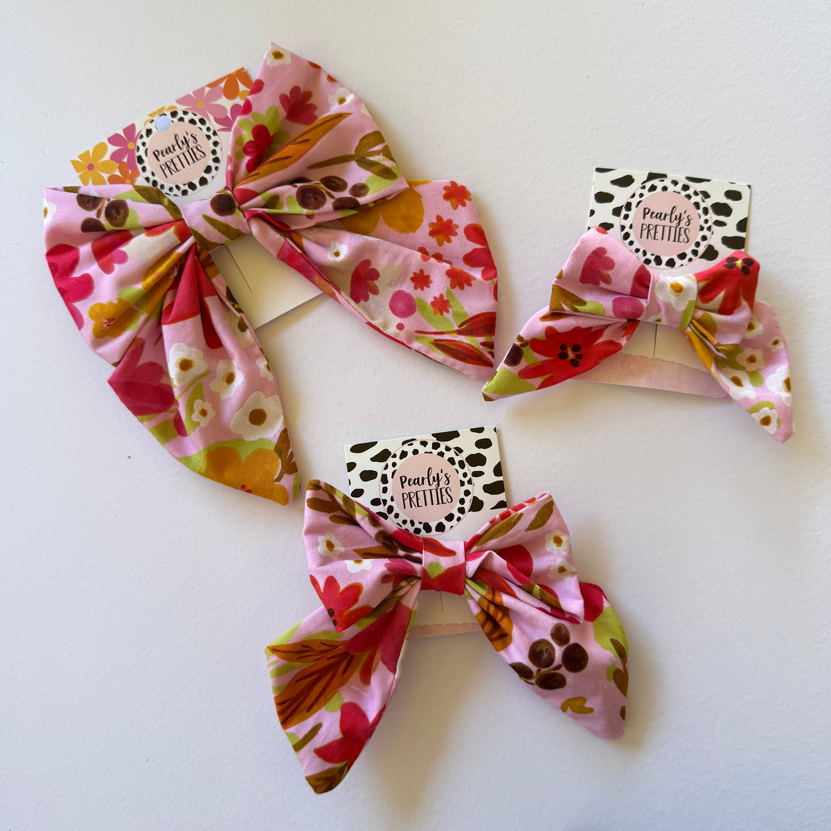Fabric Bow Hair Clip | Handmade Hair Accessory – Small, Regular & Large - Garden party