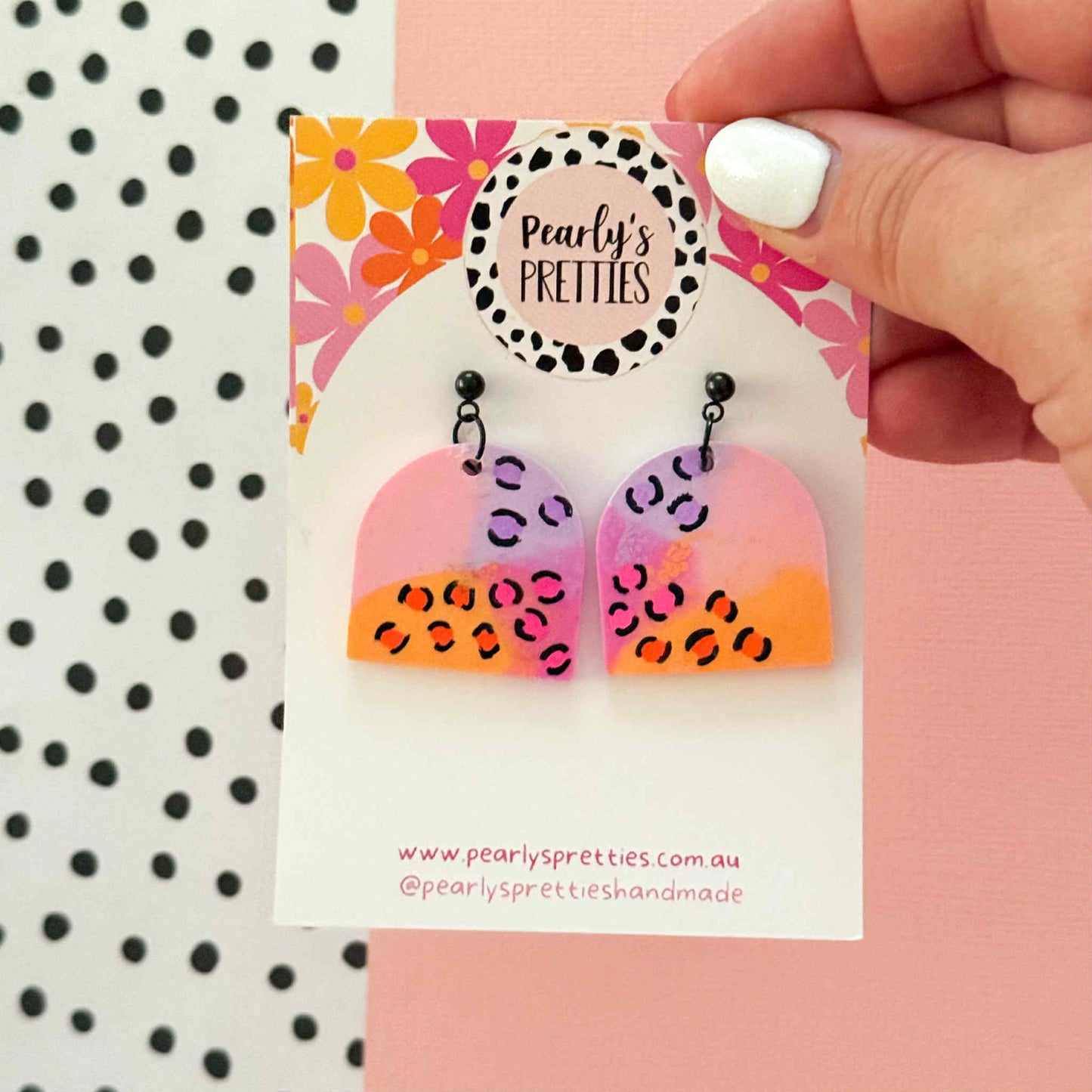 Ball top- lilac, pink and orange dangle earring