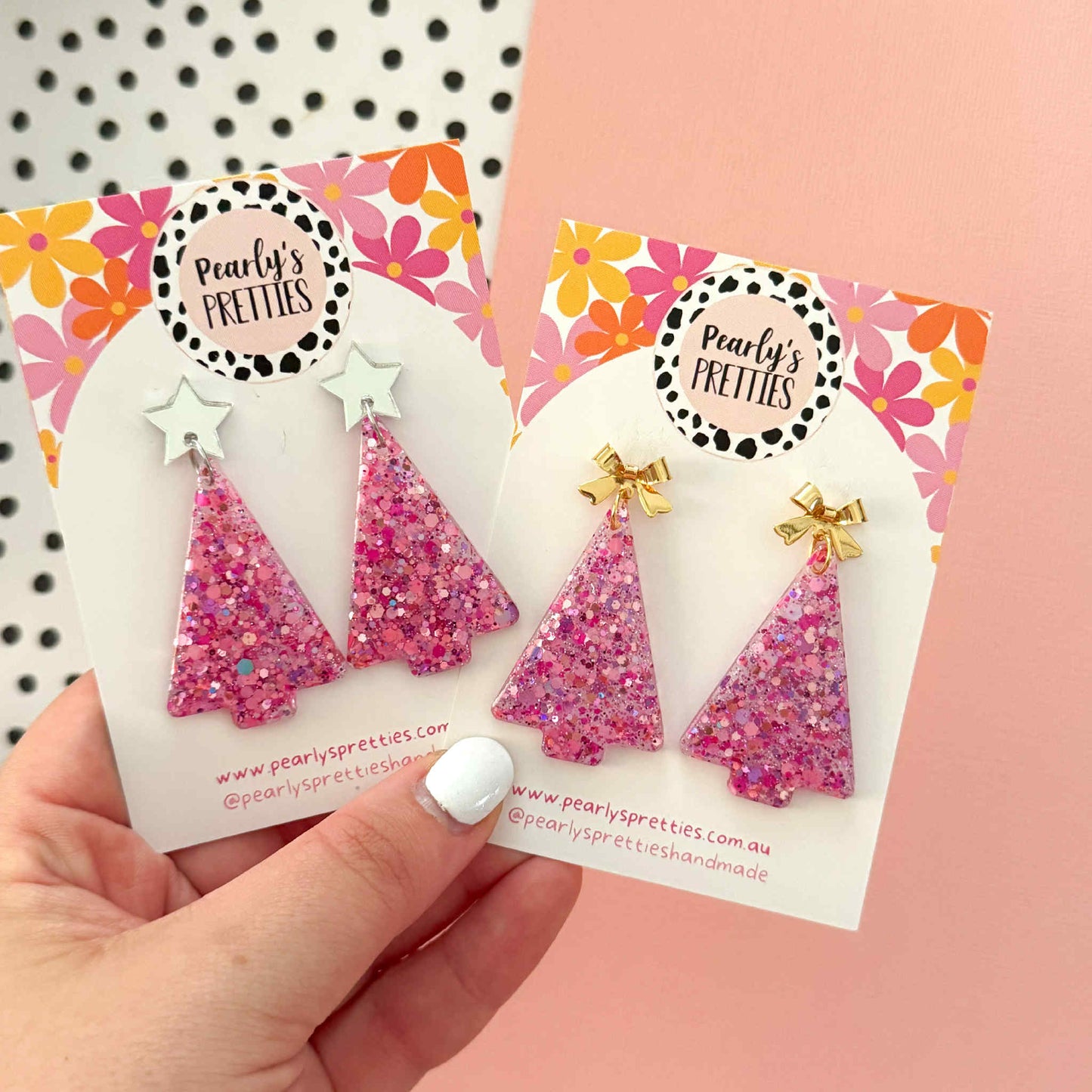 pink and purple Lover Christmas tree dangle earrings- bow or star top