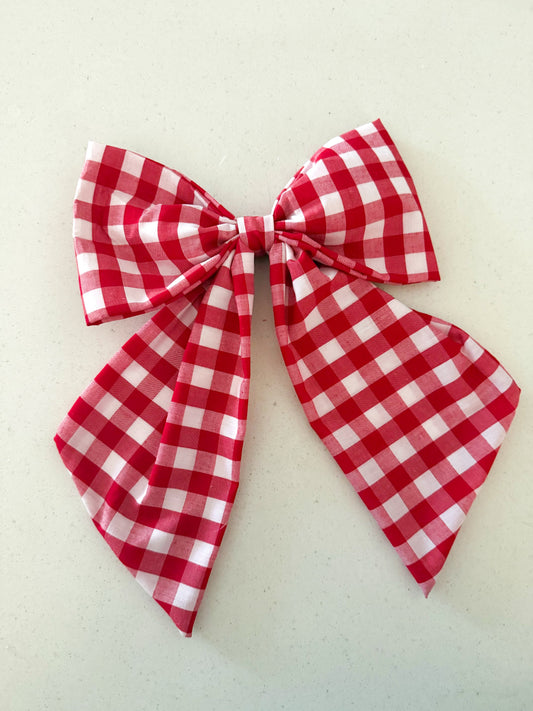 Decorative Fabric Holiday Bow- 'Classic Christmas' fabric - Red Gingham