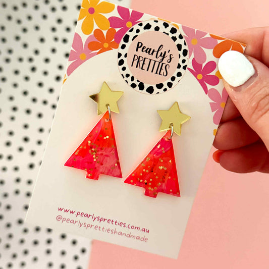 Christmas tree dangle earrings- star top