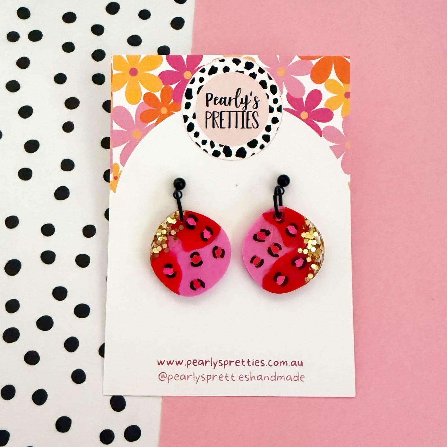 pink and red- ball top earrings- RP05