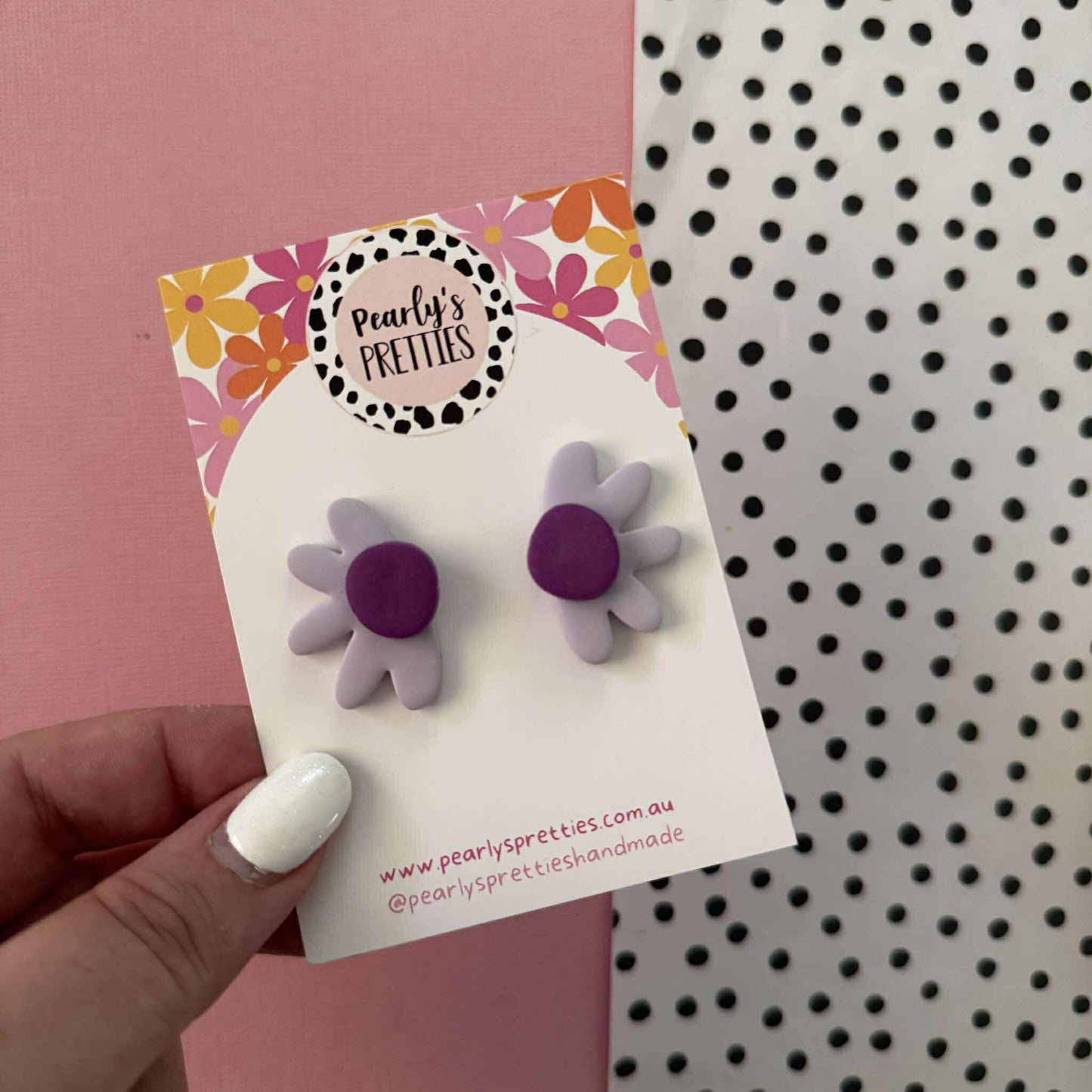 Daisy Daze Polymer Clay statement Stud earring - Lilac/Dark purple