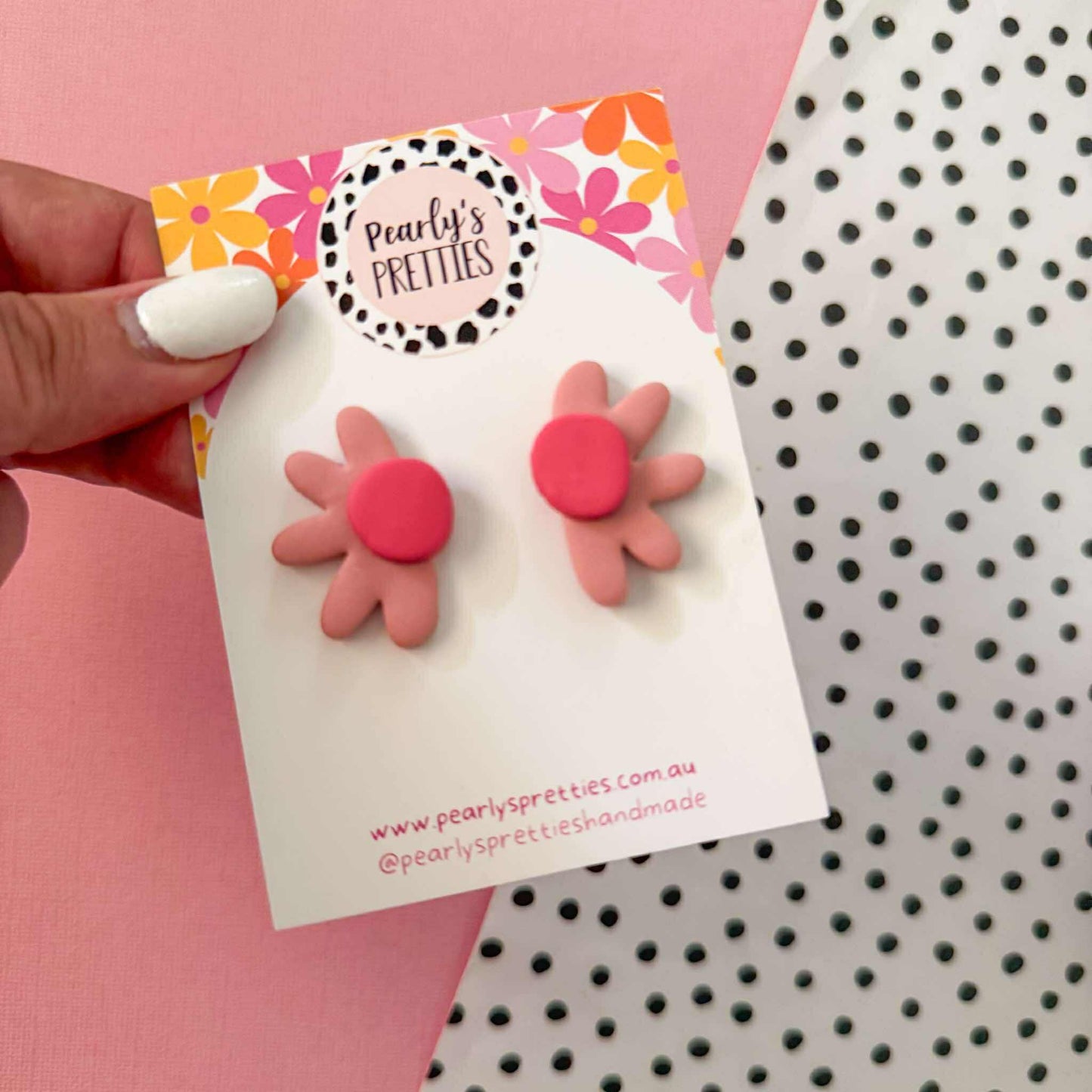 Daisy Daze Polymer Clay statement Stud earring - Light pink/Dusty Pink