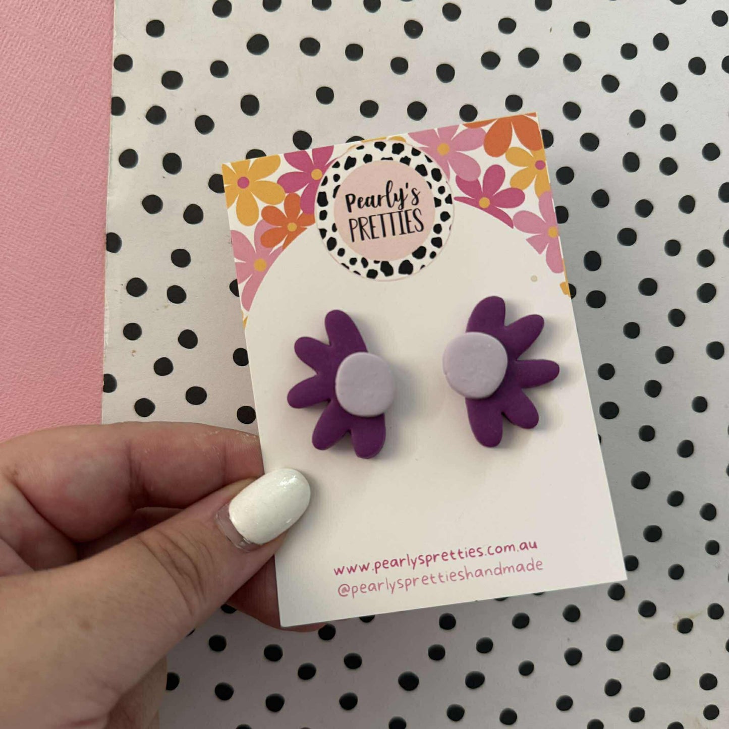 Daisy Daze Polymer Clay statement Stud earring - Dark purple/Lilac