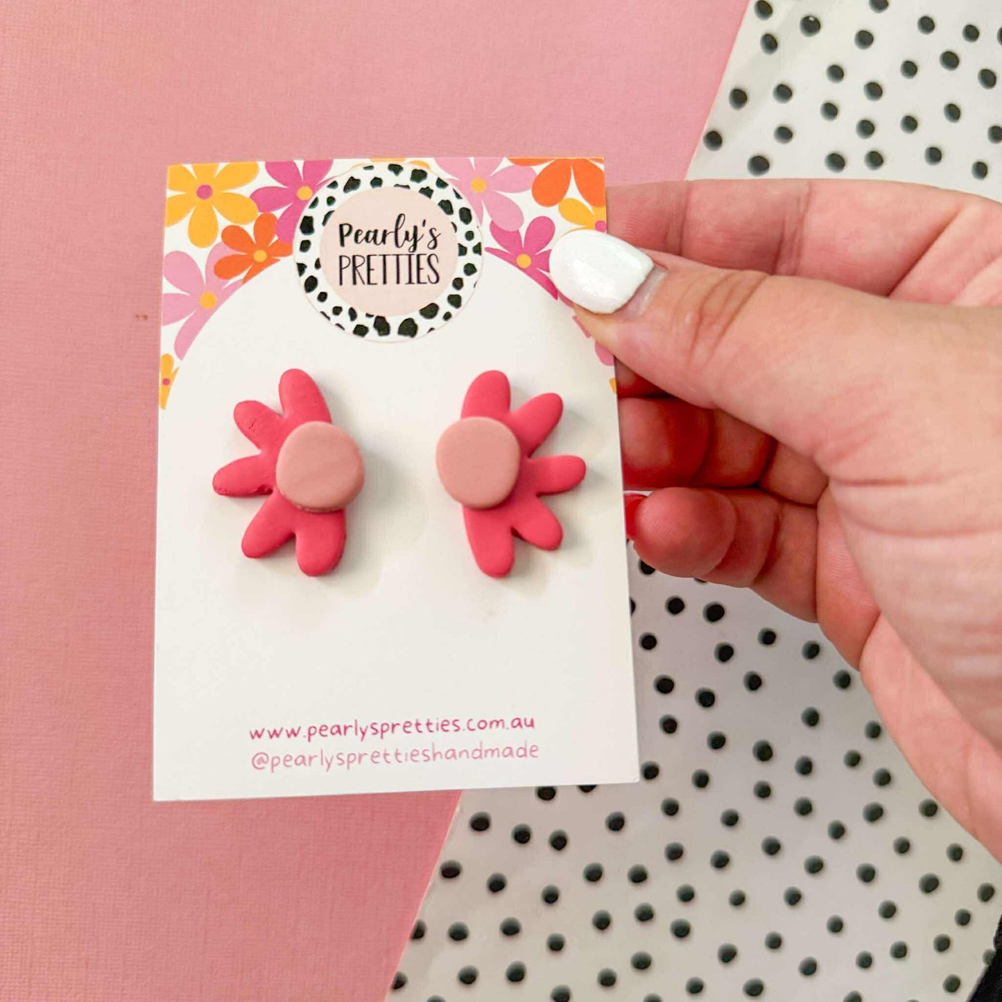 Daisy Daze Polymer Clay statement Stud earring - Dusty Pink/Light pink
