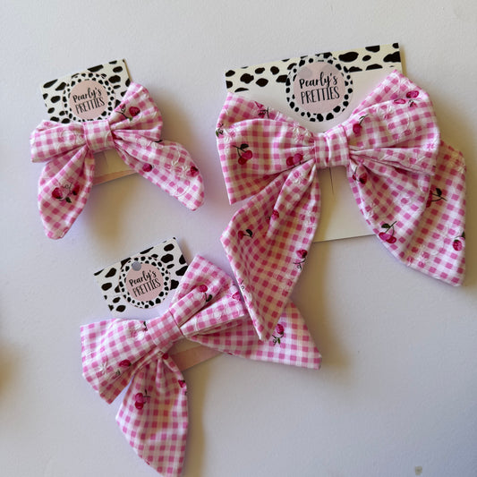 Fabric Bow Hair Clip | Handmade Hair Accessory – Small, Regular & Large - pink gingham hairbow