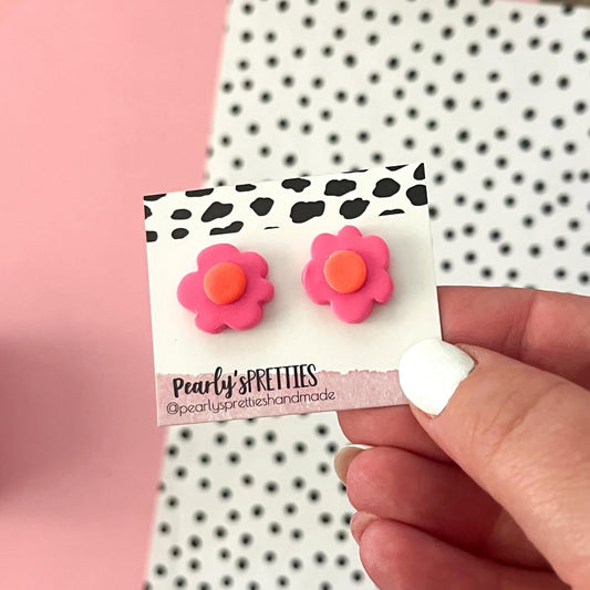 Daisy Daze small flower stud- pink/orange