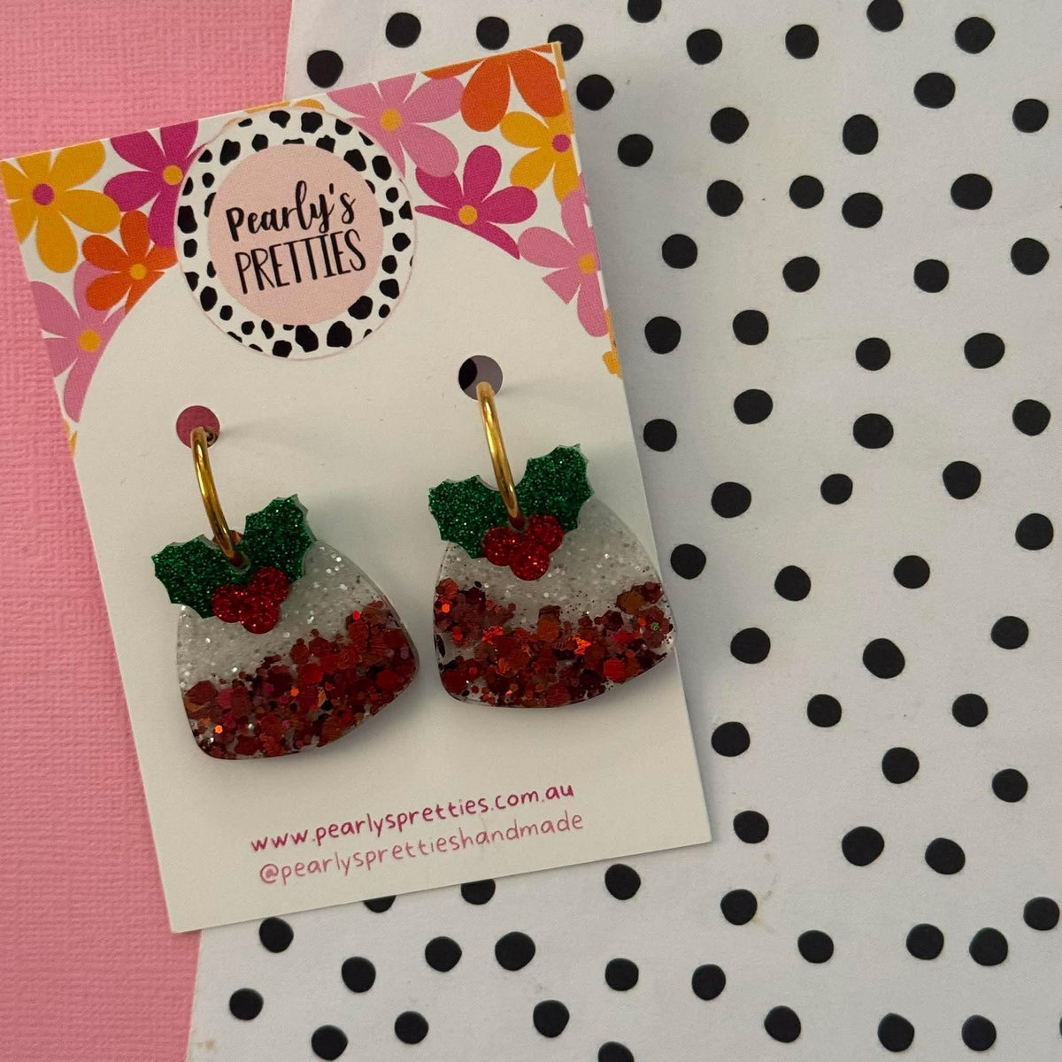Christmas pudding dangle earrings