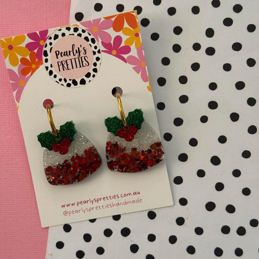 Christmas pudding dangle earrings