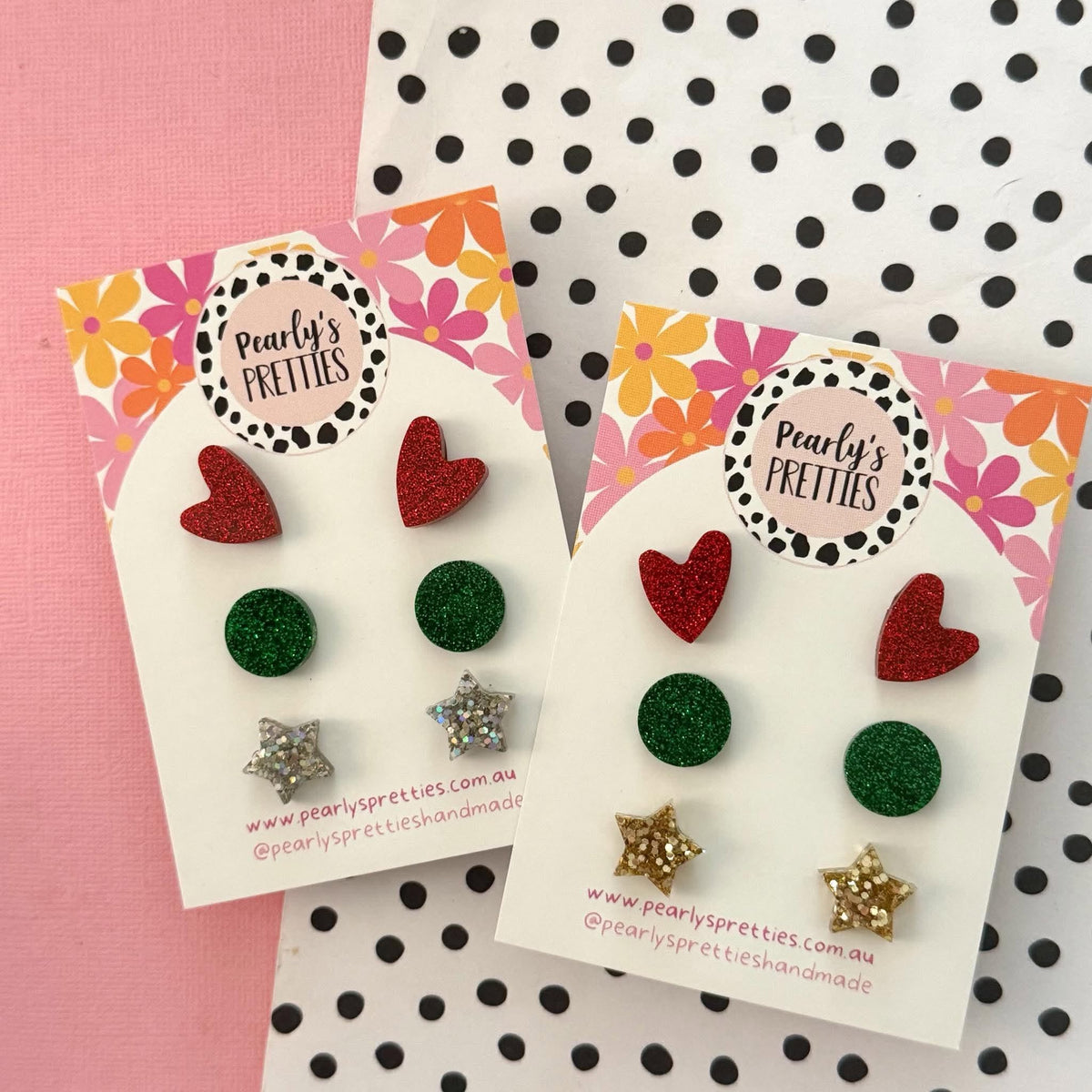 Christmas stud pack- red,green silver or gold
