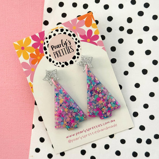 pastel confetti Christmas tree dangle earrings