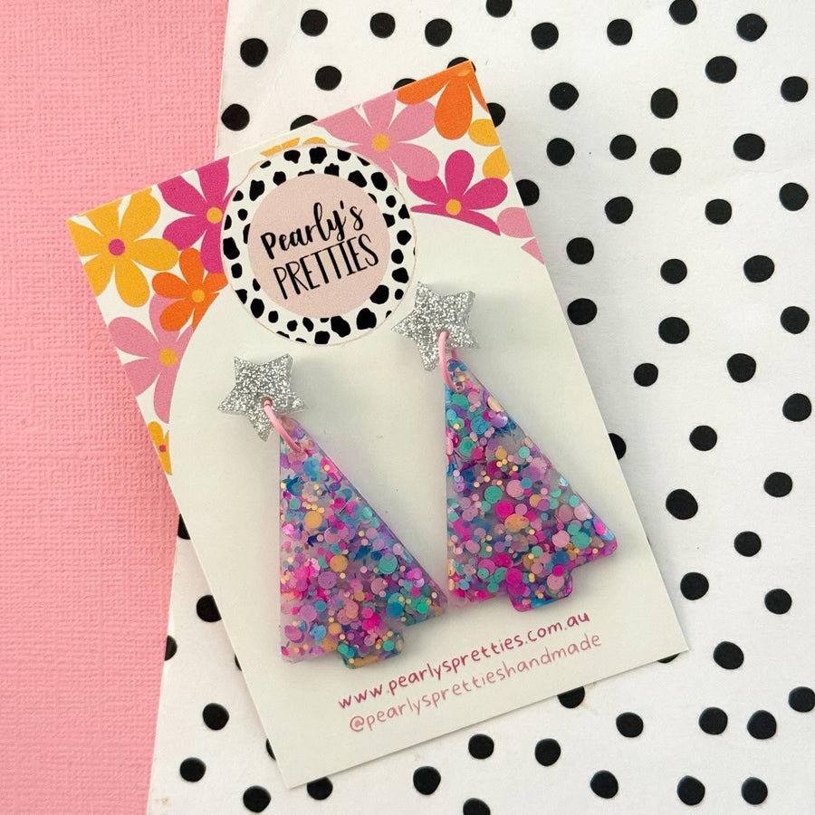pastel confetti Christmas tree dangle earrings