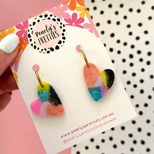 Cora heart huggie hoop dangle earrings- Retro Remix- RR027