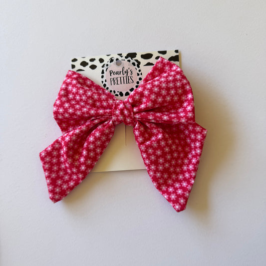 Fabric Bow Hair Clip | Handmade Hair Accessory – Small, Regular & Large -- pink and red floral hairbow
