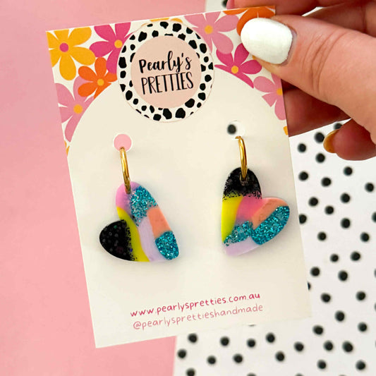 Cora heart huggie hoop dangle earrings- Retro Remix- RR026