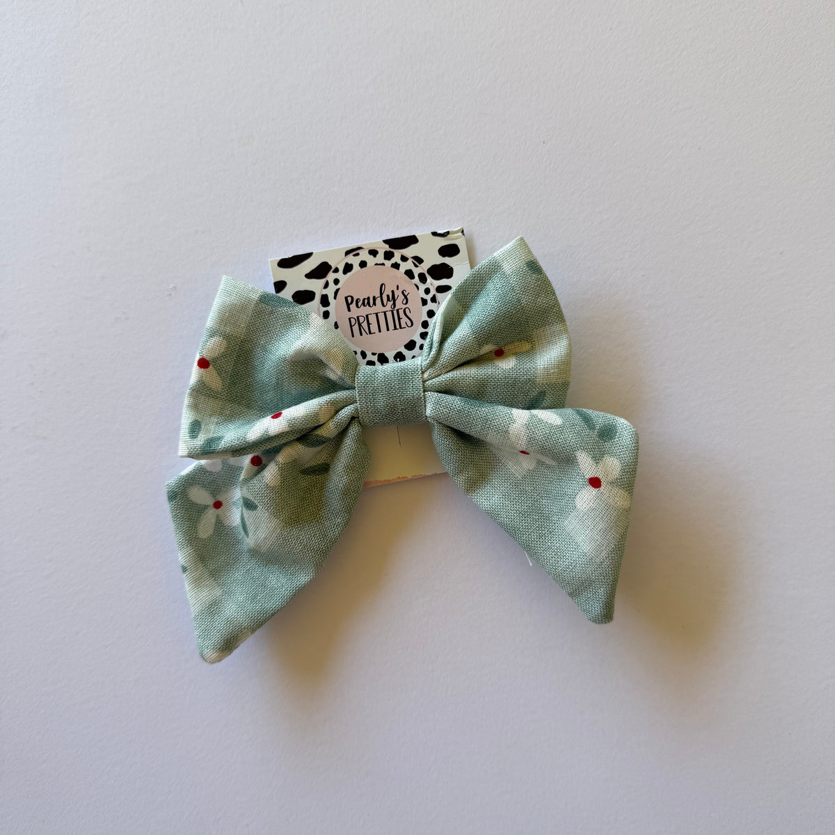 Fabric Bow Hair Clip | Handmade Hair Accessory – Small, Regular & Large - green floral gingham hairbow