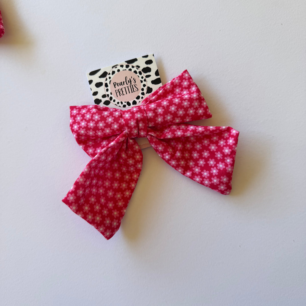 Fabric Bow Hair Clip | Handmade Hair Accessory – Small, Regular & Large -- pink and red floral hairbow