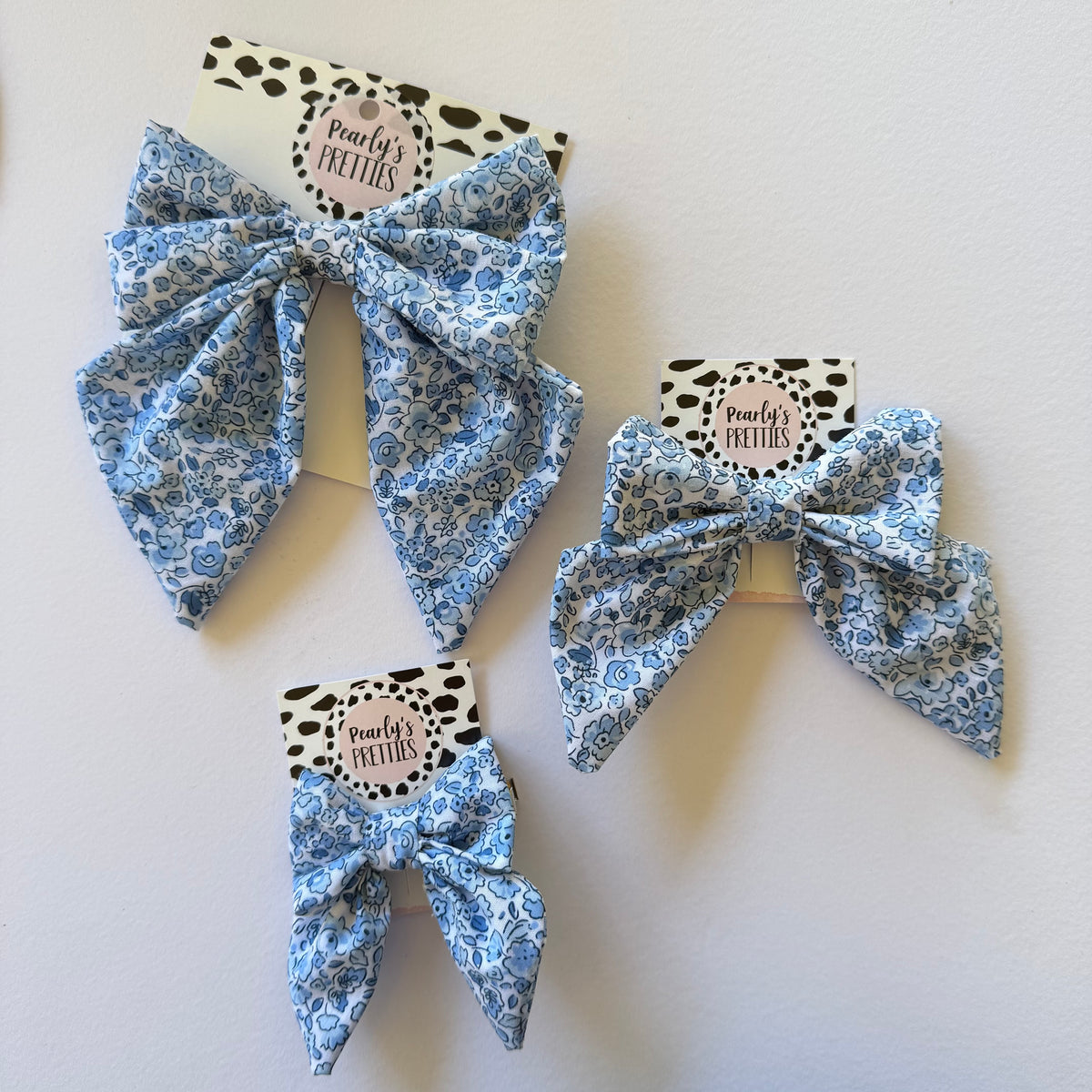 Fabric Bow Hair Clip | Handmade Hair Accessory – Small, Regular & Large - Blue floral ditsy garden print