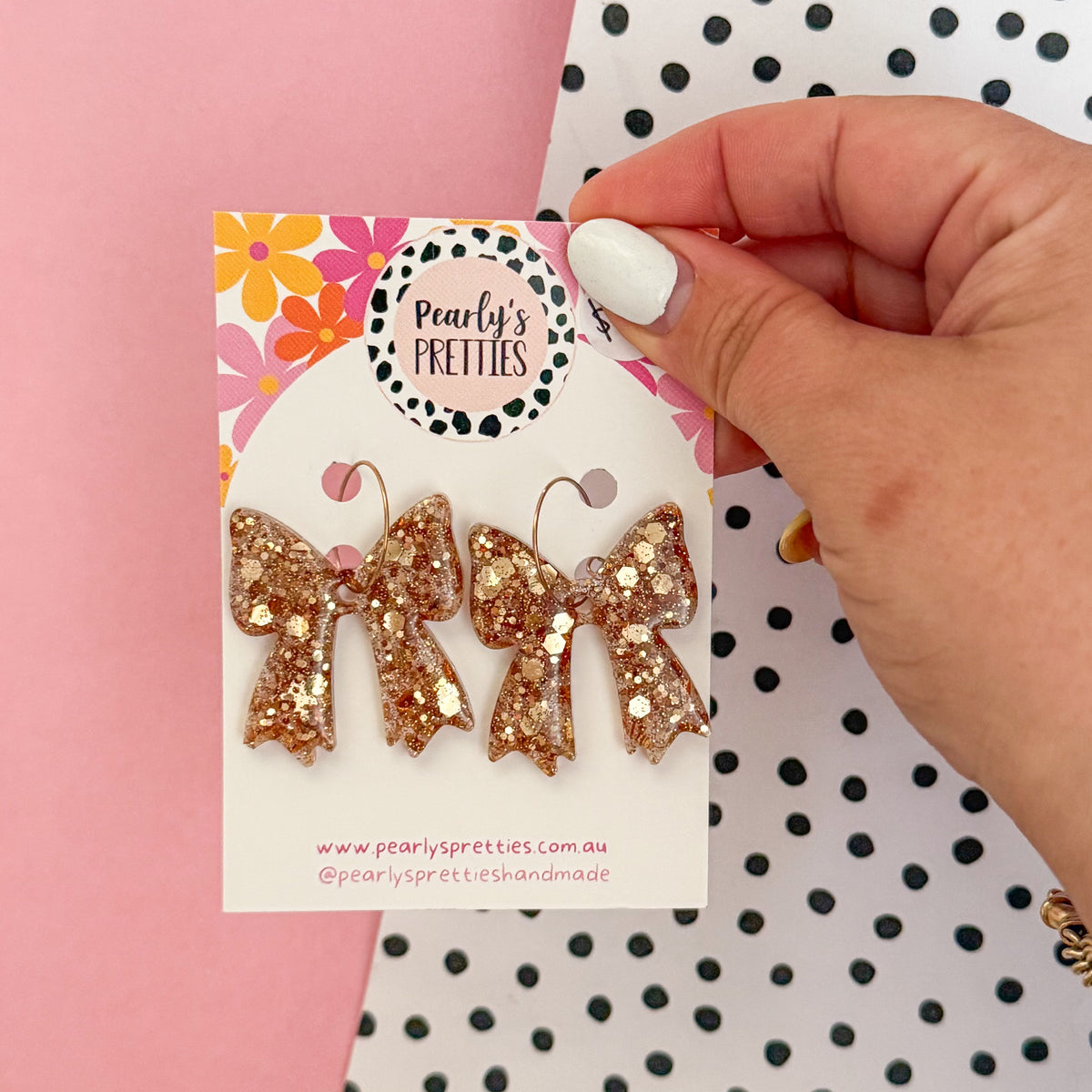 Bonnie Bow dangle hoop earrings-old gold sparkle