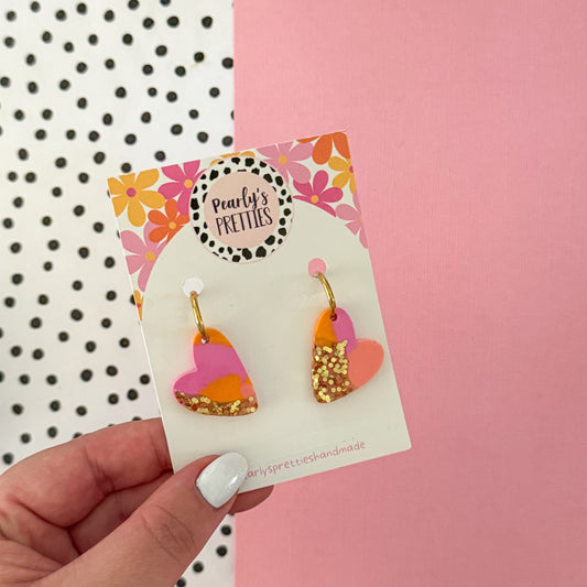 Cora heart- huggie hoop earrings - Sorbet Shimmer 18