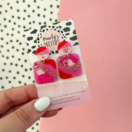 Square dangle stud top earring - Love Struck 01