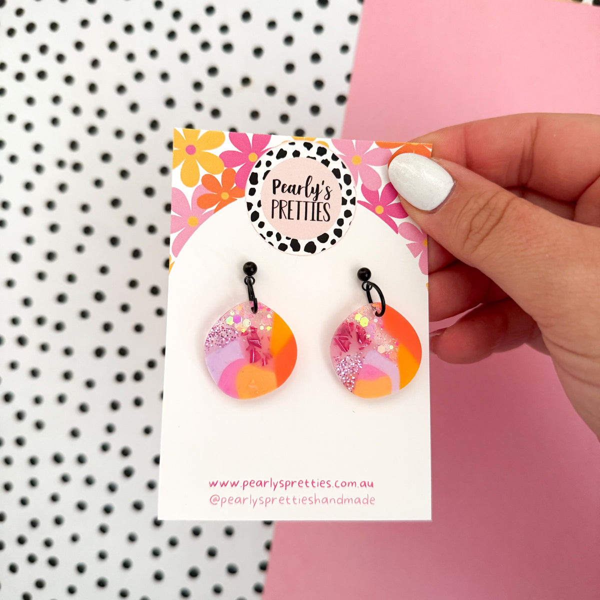 Organic small circle ball top earrings - Sunset Glitz 09