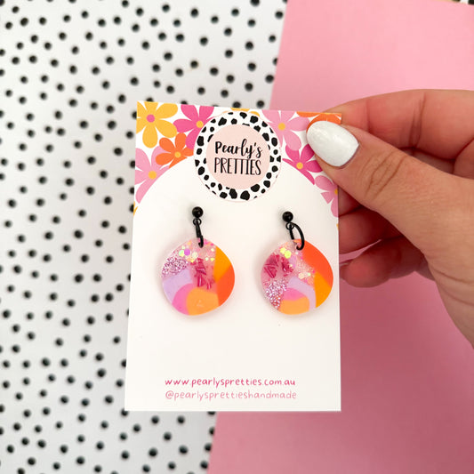 Organic small circle ball top earrings - Sunset Glitz 09