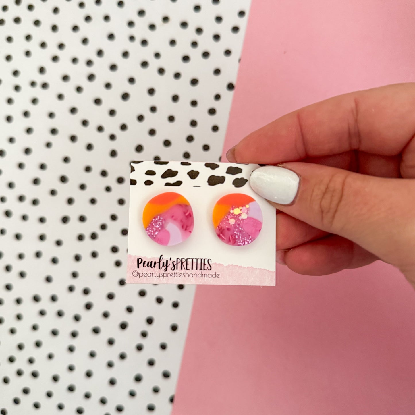 Matt finish- Medium Organic circle stud- Sunset Glitz - SGS05