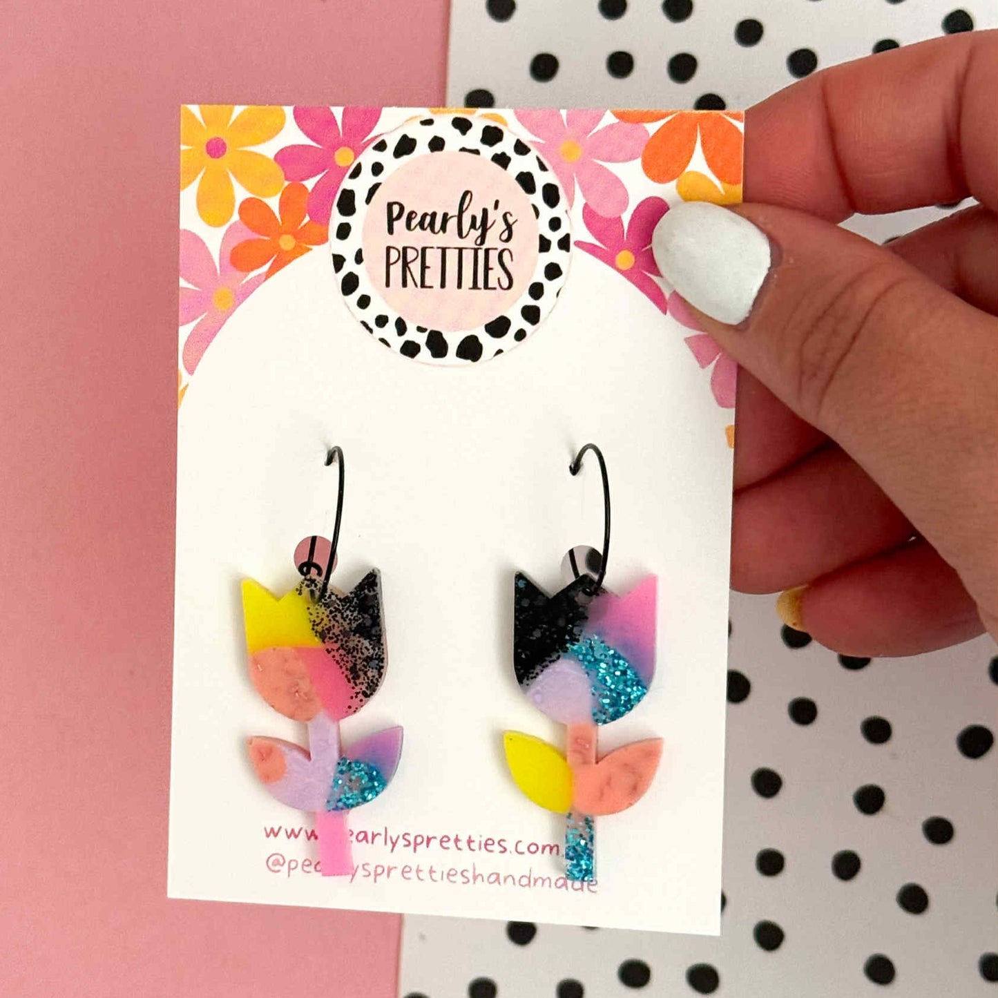 Retro Remix- Tulip hoop dangle earrings- RR01