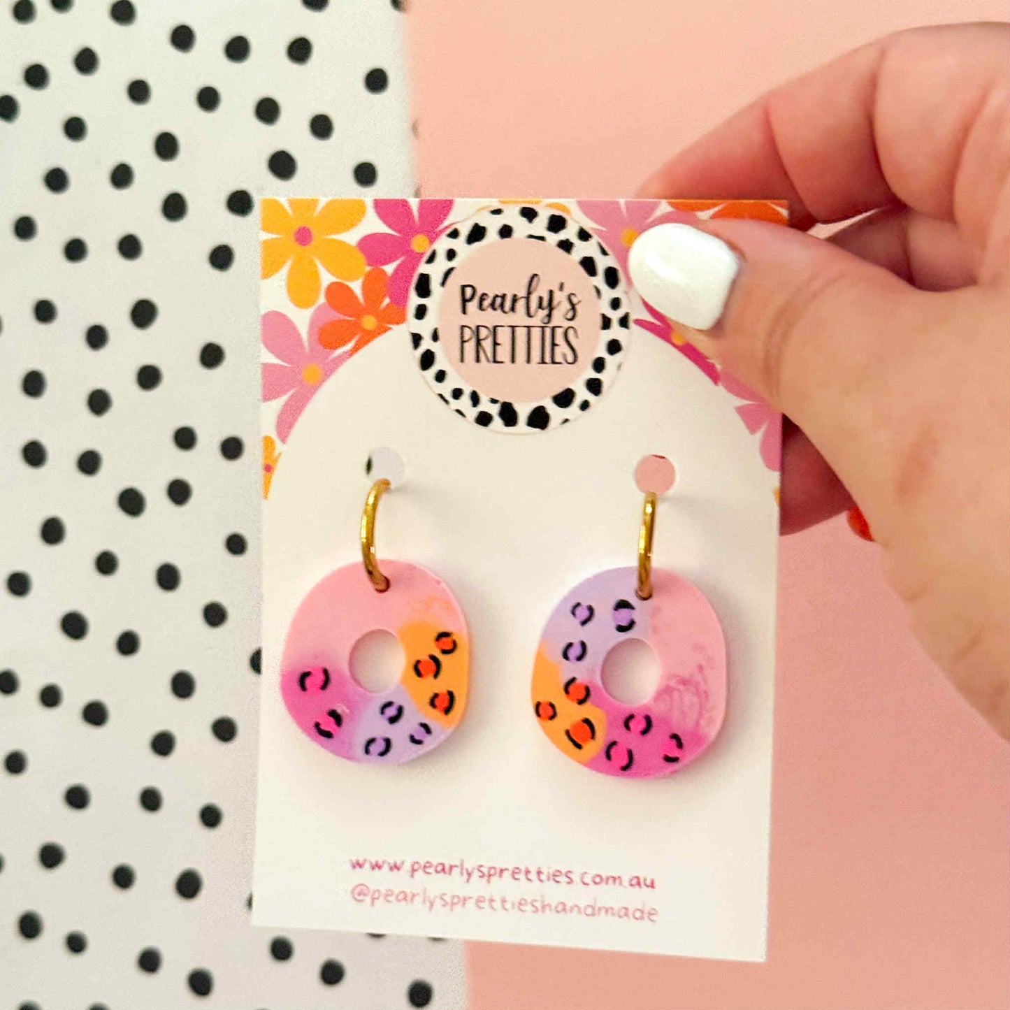 Huggie hoop  pink, lilac and orange dangle earring