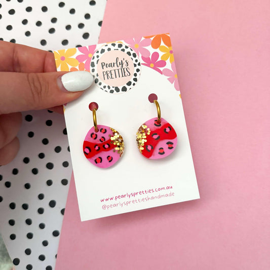 pink and red- huggie hoop earrings- RP03