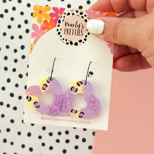 Heart ball hoop dangle earrings- lilac and lemon