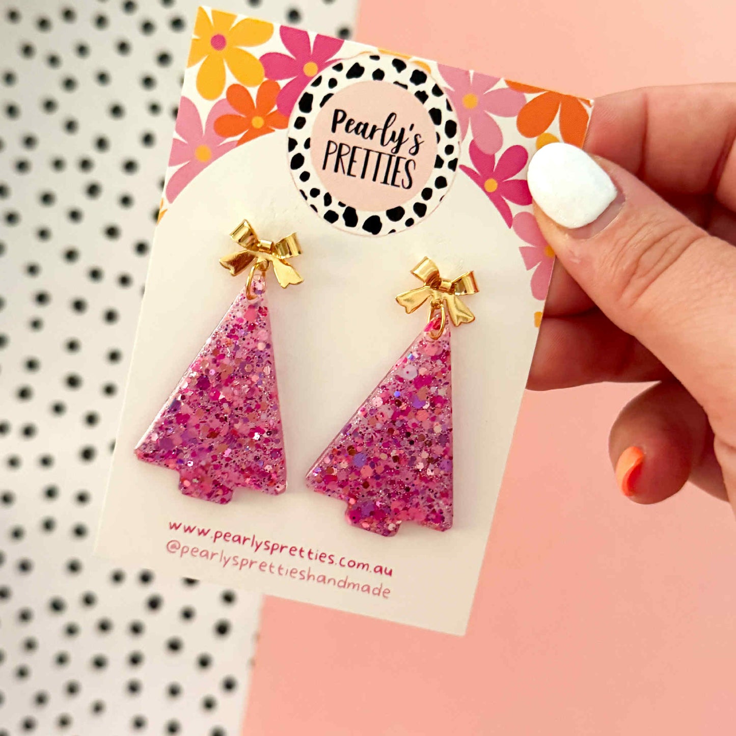 pink and purple Lover Christmas tree dangle earrings- bow or star top