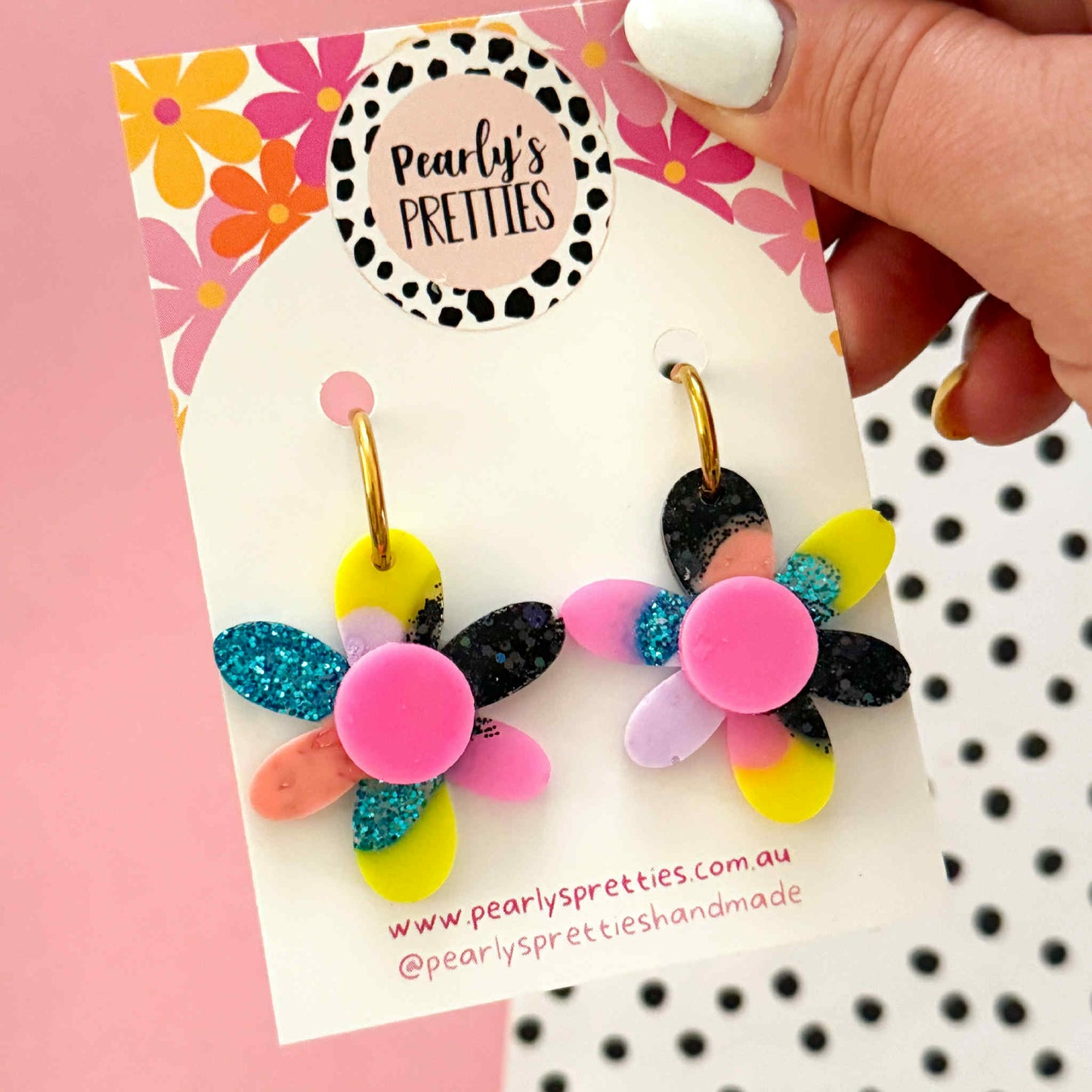 Daffodi huggie hoop dangle earrings- Retro Remix- RR023