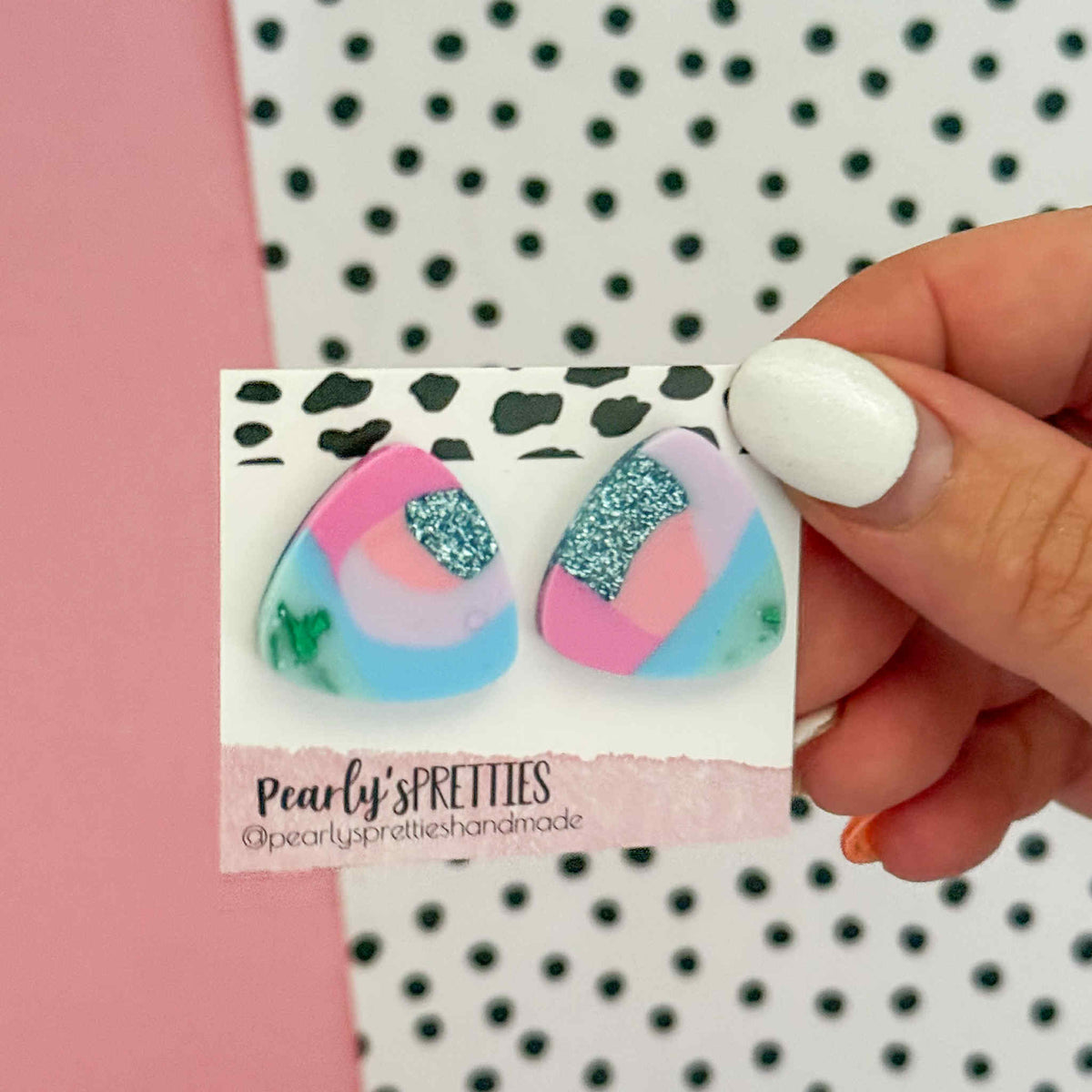Large triangle stud earring -Bubblegum Bliss 19